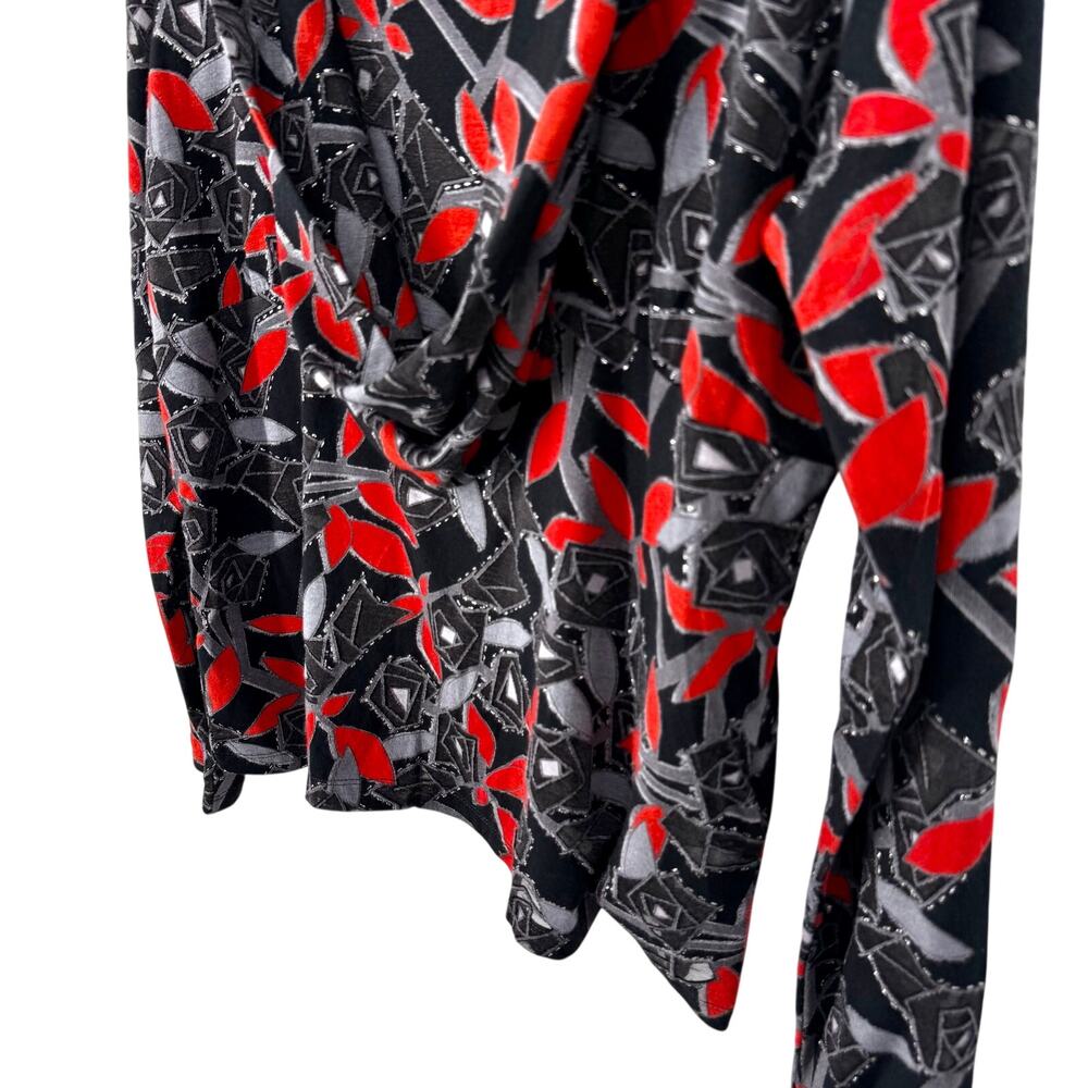 MULTIPLES PL Petite Large Sparky Red Black Silver Sheer Christmas Shirt Top - Picture 6 of 10